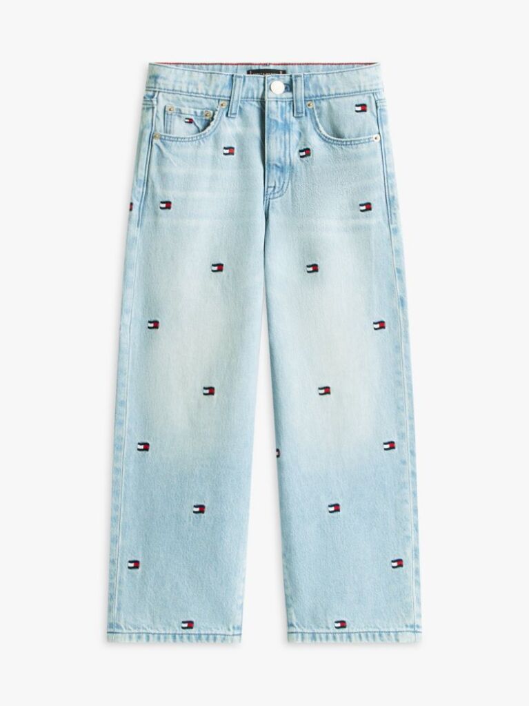 Blue Wavy Flag Embroidery Loose Jeans  Boys