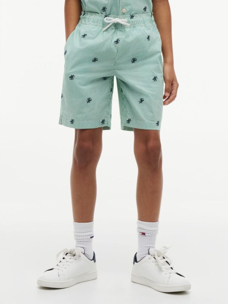 Green Ithaca Stripe Logo Embroidery Relaxed Shorts  Boys
