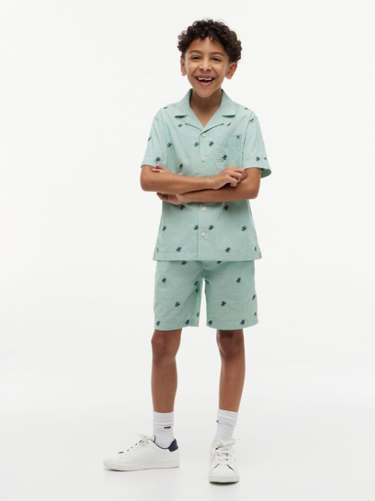 Green Ithaca Stripe Logo Embroidery Relaxed Shorts  Boys
