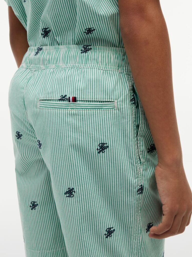 Green Ithaca Stripe Logo Embroidery Relaxed Shorts  Boys