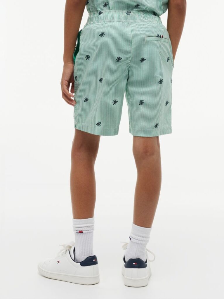 Green Ithaca Stripe Logo Embroidery Relaxed Shorts  Boys