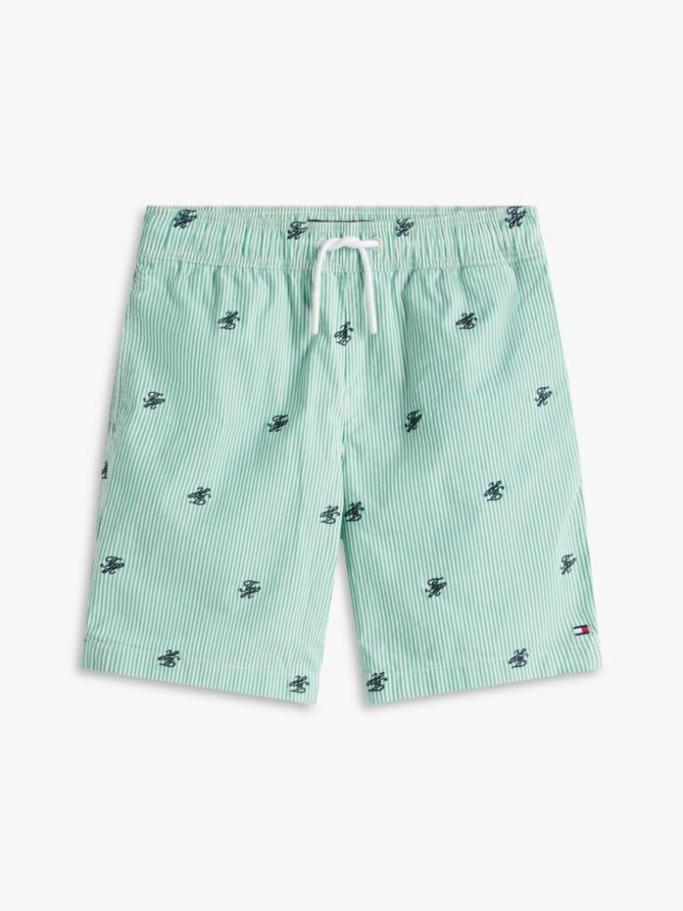Green Ithaca Stripe Logo Embroidery Relaxed Shorts  Boys