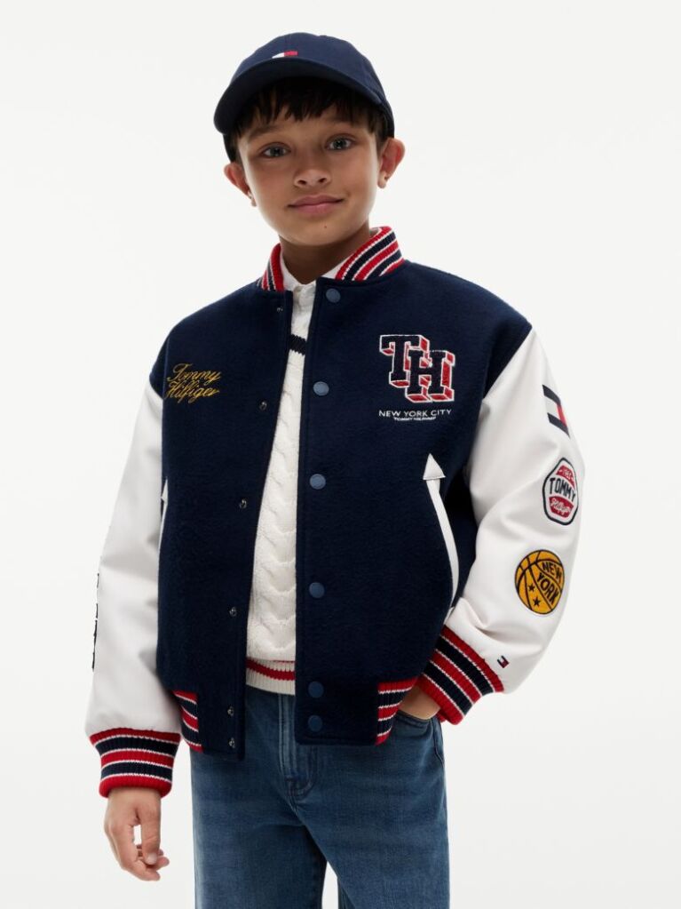 Blue Bouclé Logo Embroidery Relaxed Bomber Jacket  Boys
