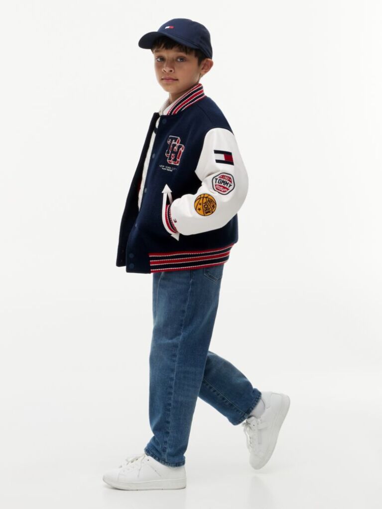 Blue Bouclé Logo Embroidery Relaxed Bomber Jacket  Boys