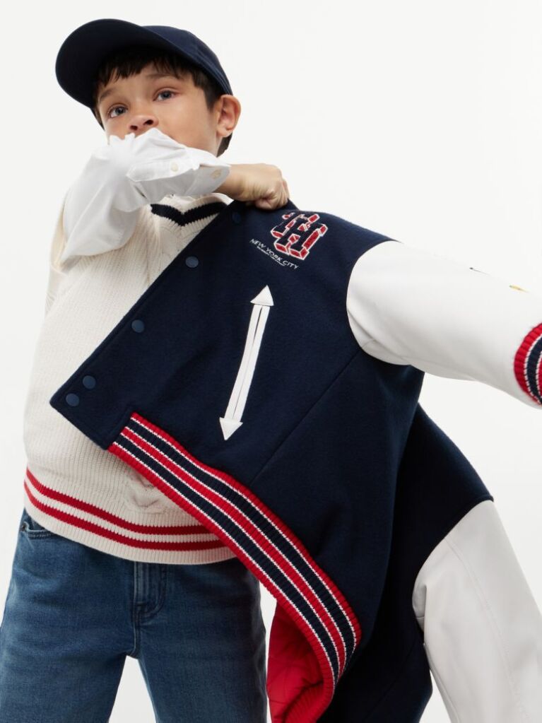 Blue Bouclé Logo Embroidery Relaxed Bomber Jacket  Boys