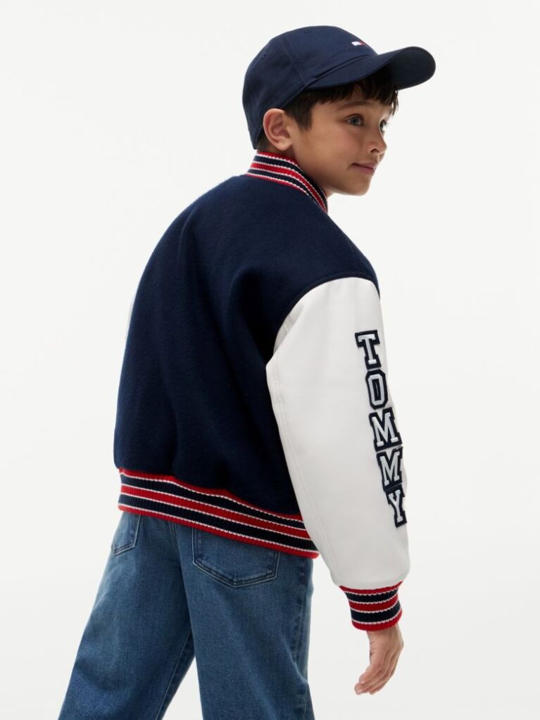 Blue Bouclé Logo Embroidery Relaxed Bomber Jacket  Boys