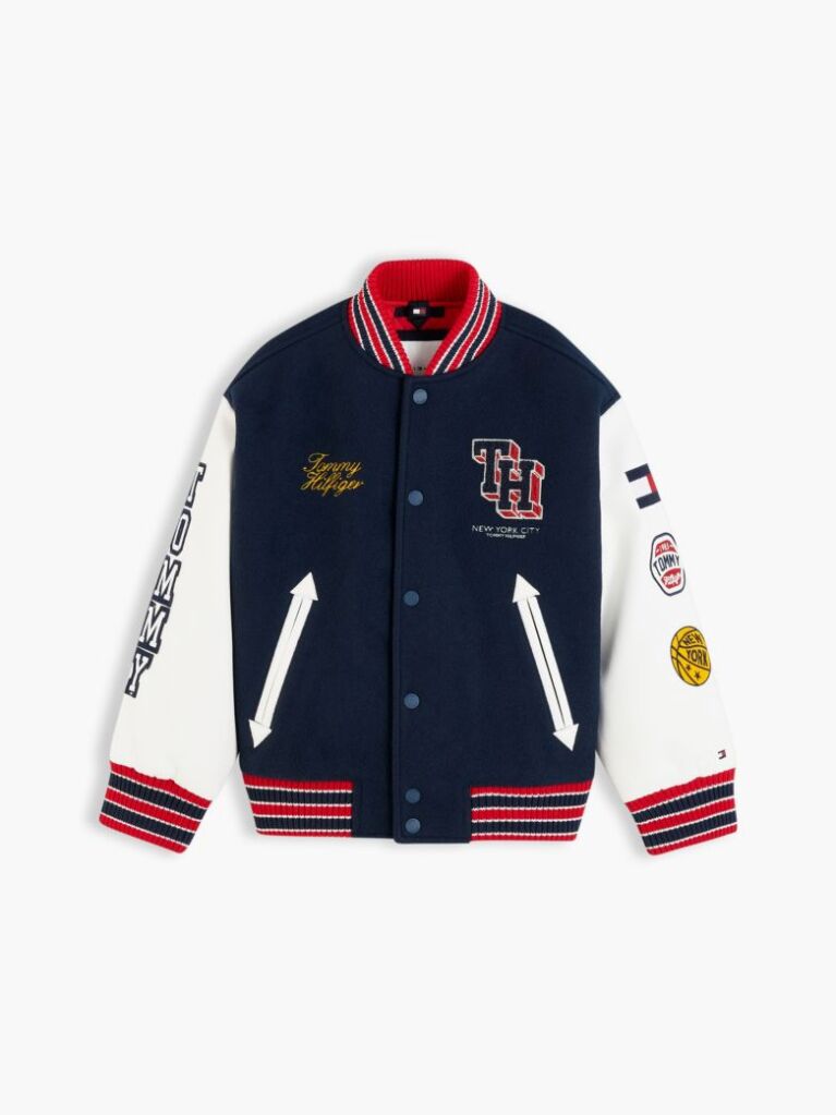Blue Bouclé Logo Embroidery Relaxed Bomber Jacket  Boys