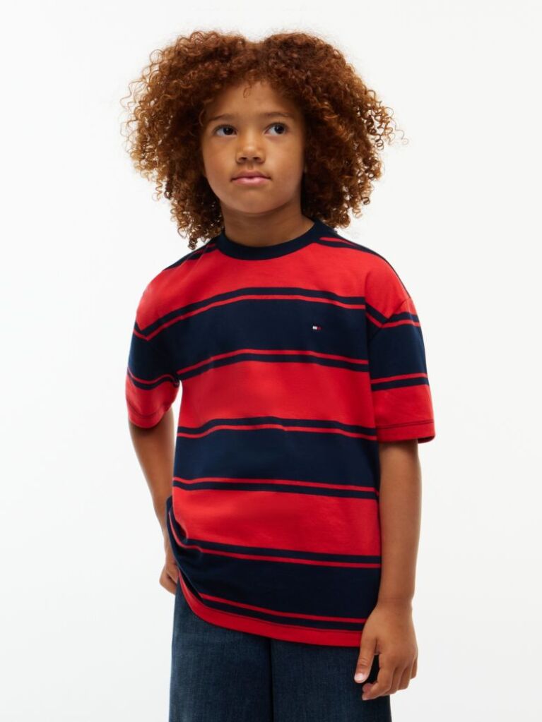Red Stripe Jersey Crew Neck T-Shirt  Boys