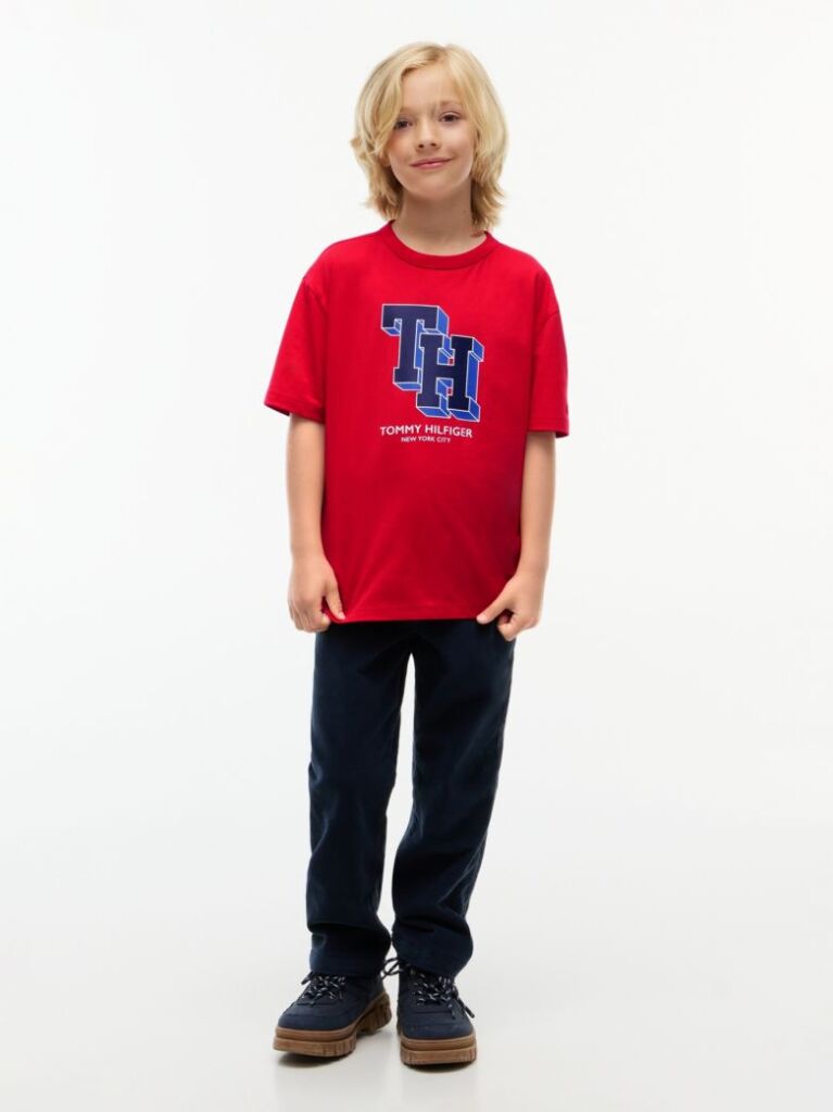 Κόκκινο Βαμβακερό T-Shirt Με Varsity Λογότυπο  Αγόρια