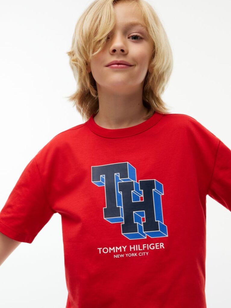 Κόκκινο Βαμβακερό T-Shirt Με Varsity Λογότυπο  Αγόρια
