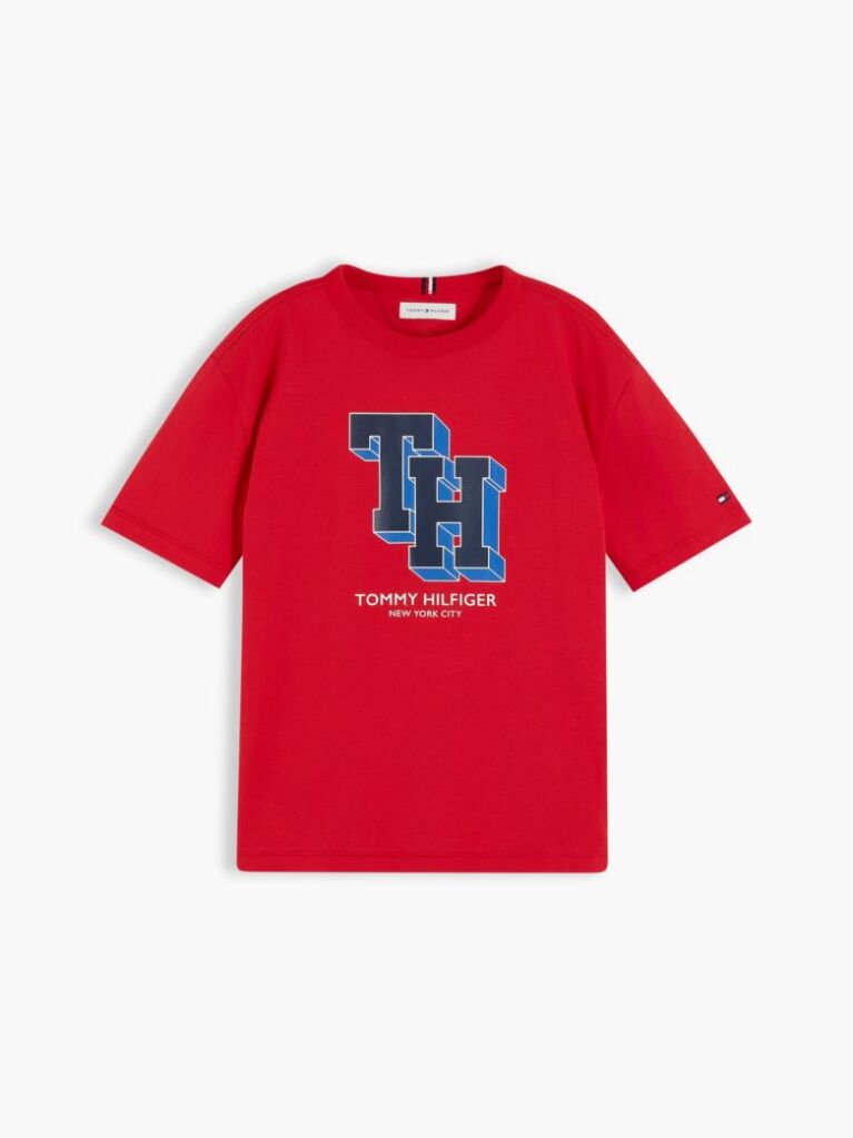 Κόκκινο Βαμβακερό T-Shirt Με Varsity Λογότυπο  Αγόρια