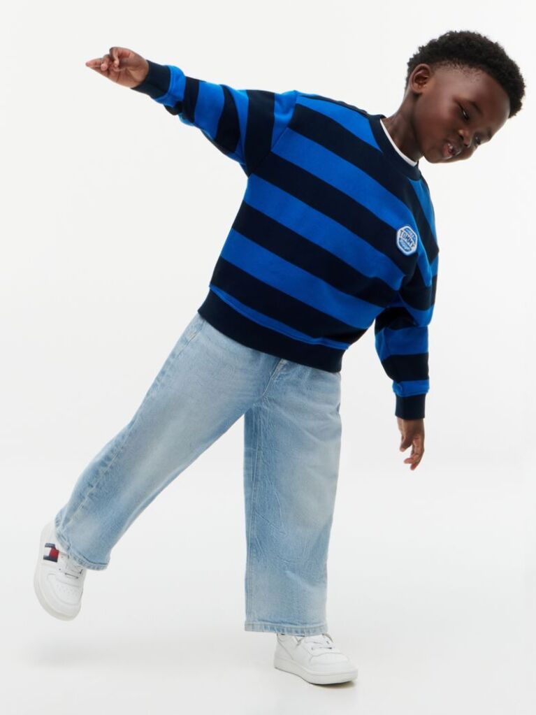 Multi Stripe Logo Badge Crew Neck Sweatshirt  Boys