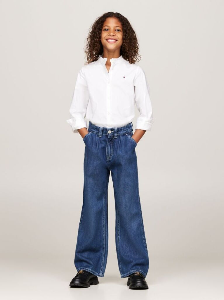 Blue Wide Leg Front Pleat Jeans  Girls