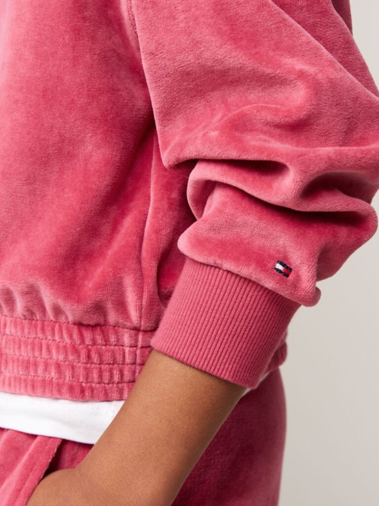 Red Script Logo Velour Relaxed Hoody  Girls