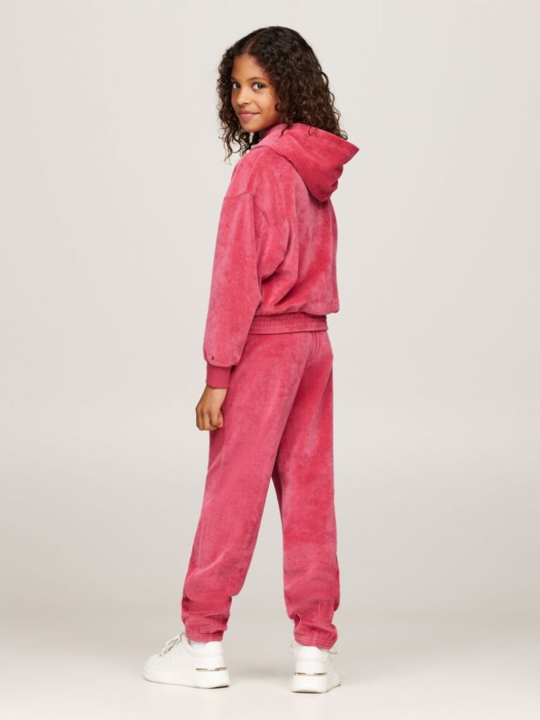 Red Script Logo Velour Relaxed Hoody  Girls