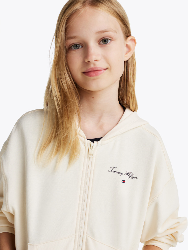 Beige Varsity Relaxed Zip-Thru Hoody  Girls