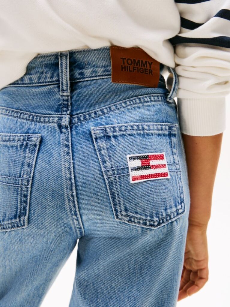 Blue Sequin Flag Wide Leg Jeans  Girls