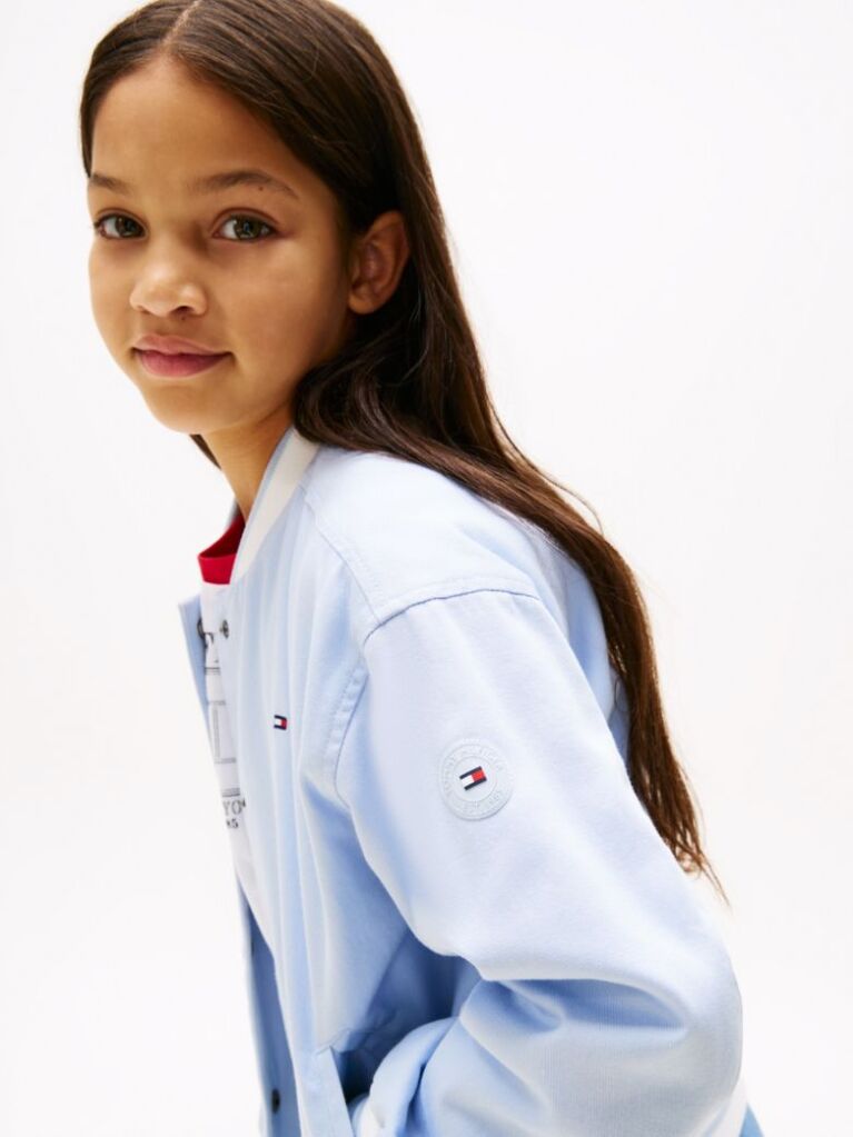 Blue Relaxed Back Logo Varsity Jacket  Girls