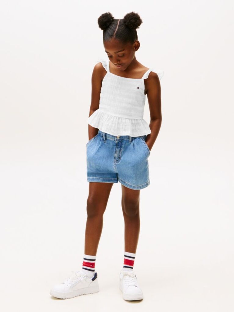 White Textured Ruffle Top  Girls