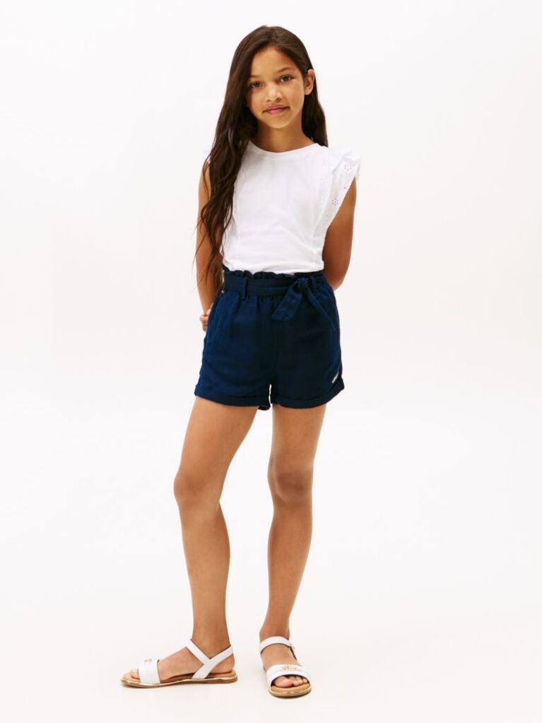 White Broderie Anglaise Sleeve Slim Top  Girls