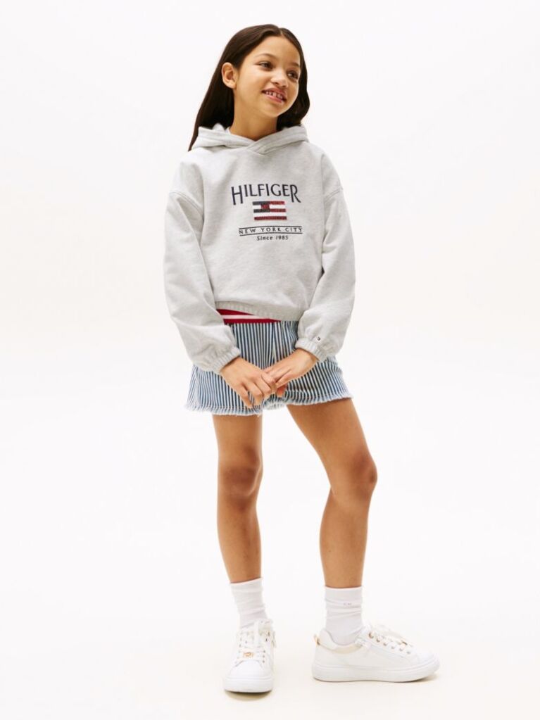 White Hilfiger Sequin Flag Relaxed Hoody  Girls