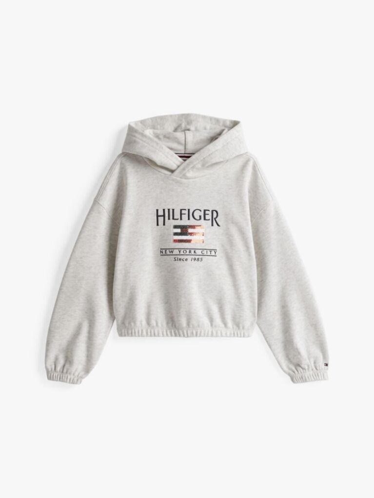 White Hilfiger Sequin Flag Relaxed Hoody  Girls