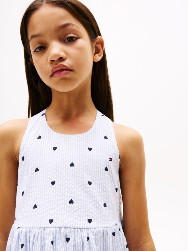 Multi Heart Print Seersucker Sleeveless Dress  Girls