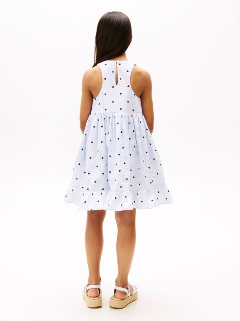 Multi Heart Print Seersucker Sleeveless Dress  Girls