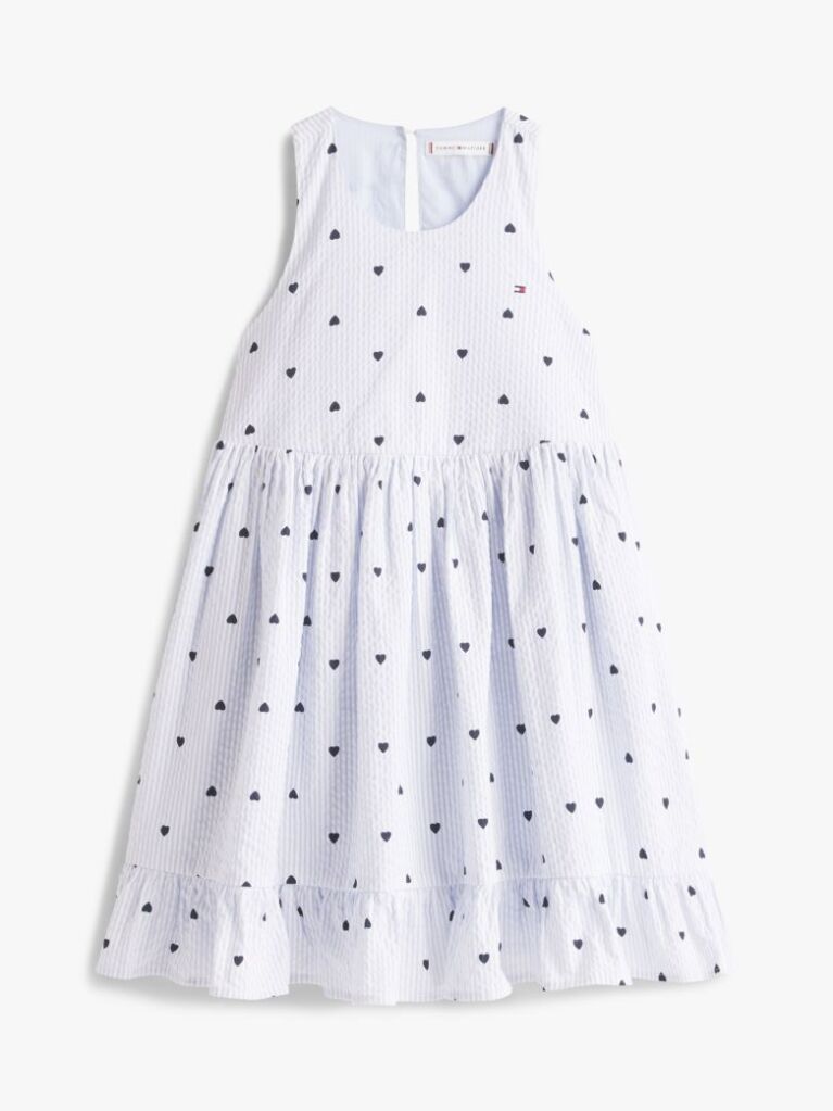 Multi Heart Print Seersucker Sleeveless Dress  Girls