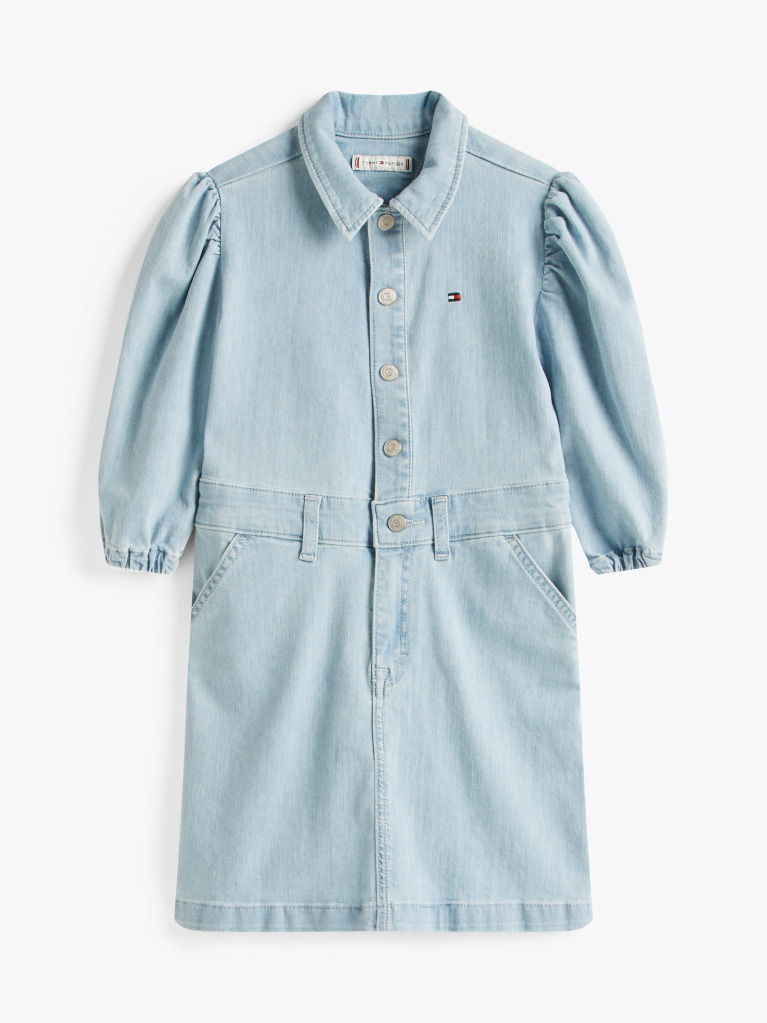 Blue Denim Puff Sleeve Dress  Girls