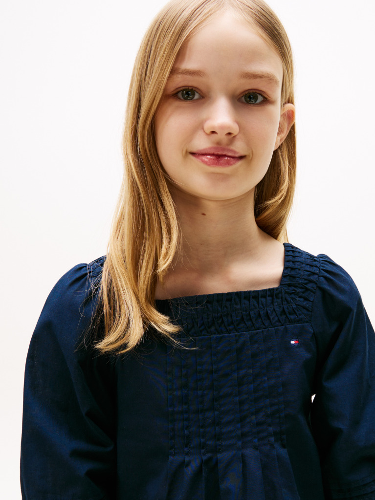 Blue Broderie Anglaise Pintuck Blouse  Girls