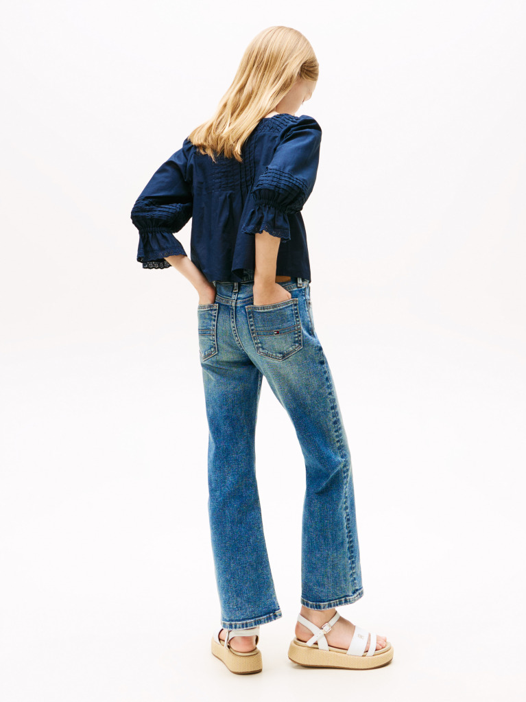 Blue Broderie Anglaise Pintuck Blouse  Girls