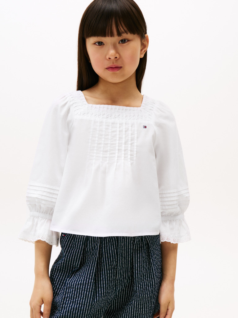 White Broderie Anglaise Pintuck Blouse  Girls