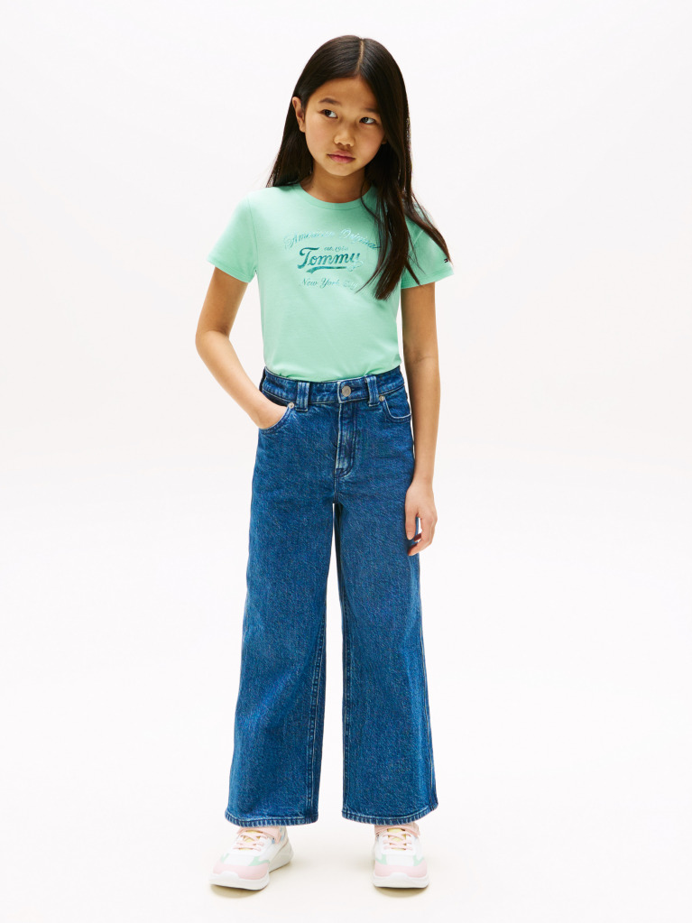Green Metallic Logo Slim T-Shirt  Girls