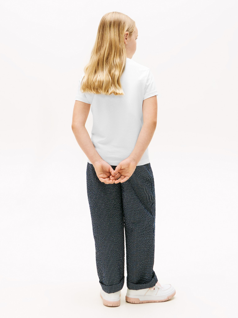 White Tommy Script Sequins T-Shirt Short Sleeve  Girls