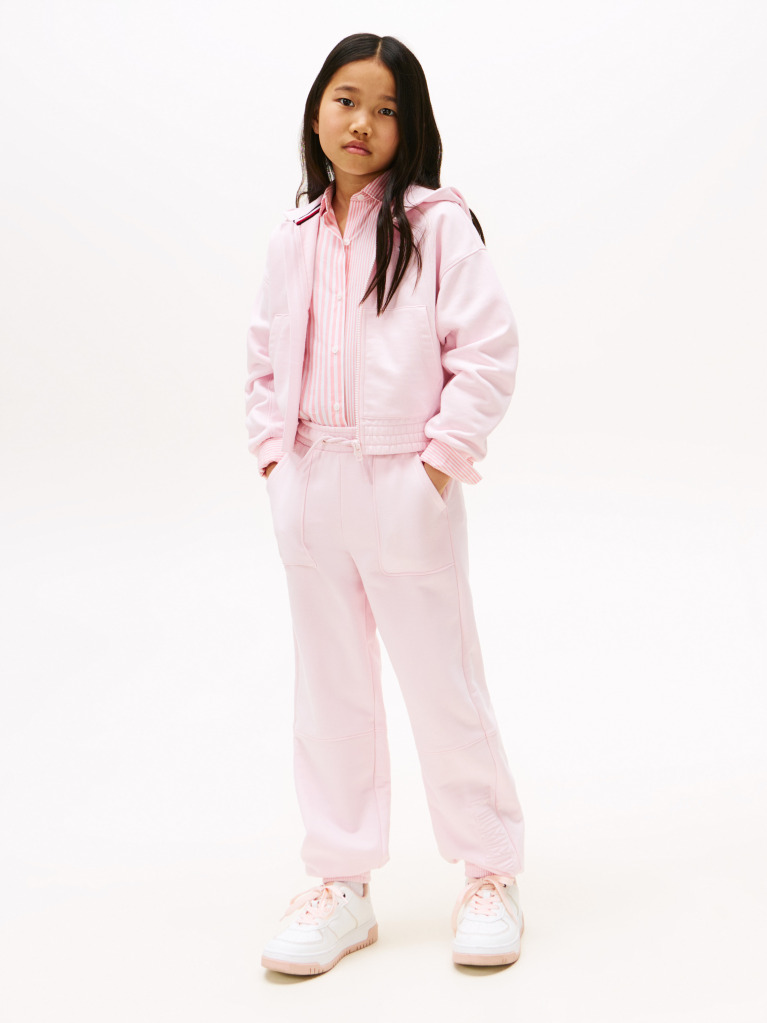 Pink Textured Logo Relaxed Joggers  Girls