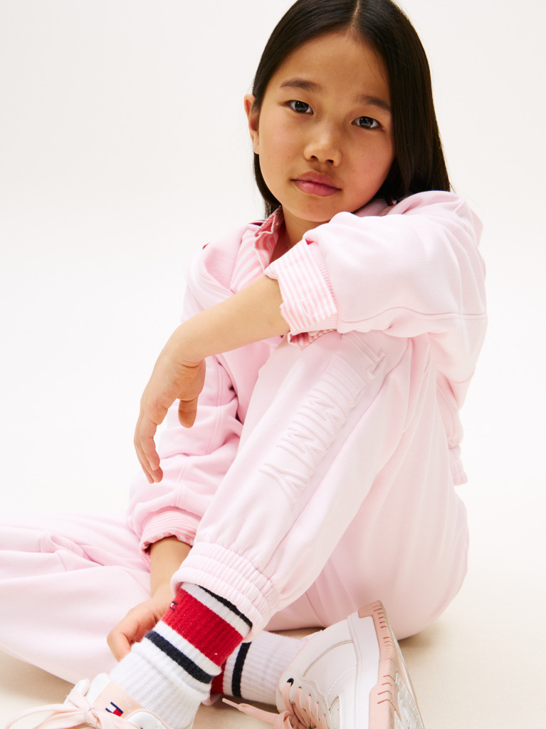 Pink Textured Logo Relaxed Joggers  Girls