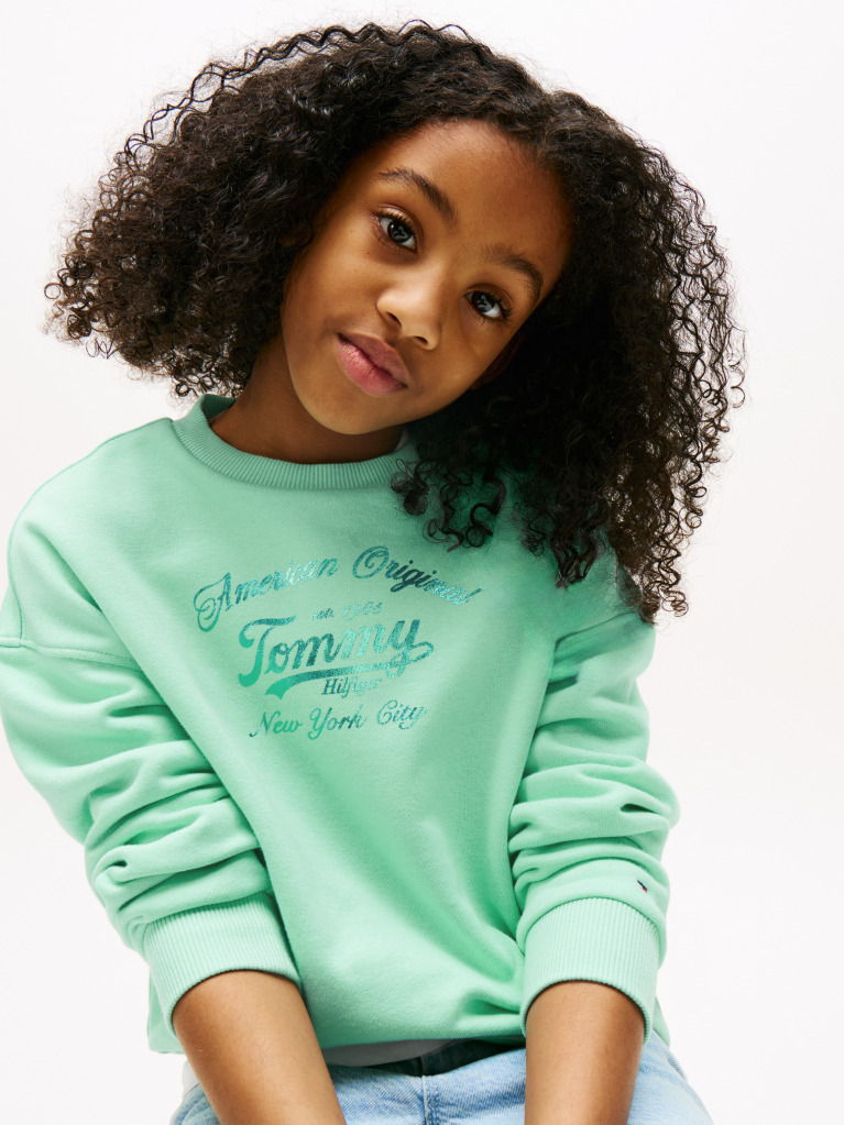 Green Metallic Logo Relaxed Sweatshirt  Girls