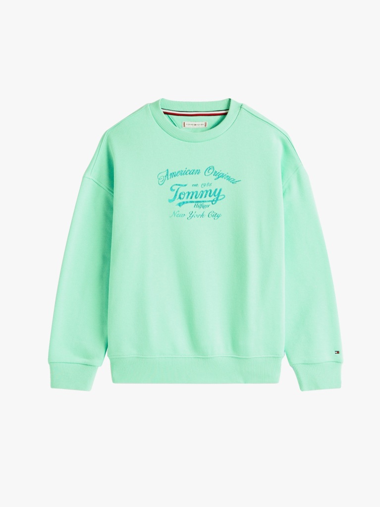 Green Metallic Logo Relaxed Sweatshirt  Girls