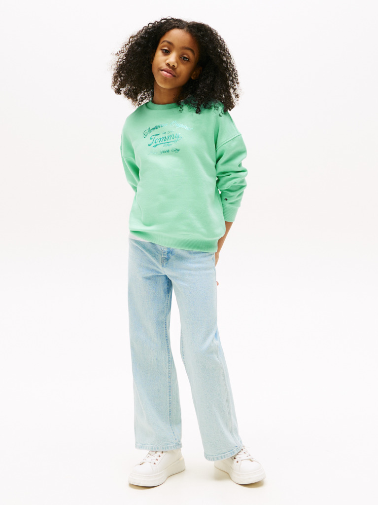 Green Metallic Logo Relaxed Sweatshirt  Girls