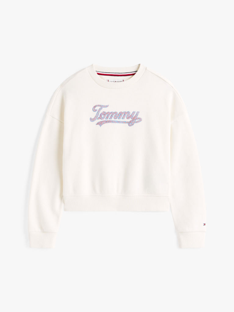 Beige Tommy Script Sequin Sweatshirt  Girls