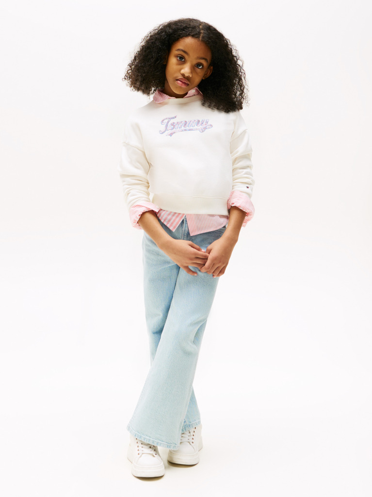 Beige Tommy Script Sequin Sweatshirt  Girls