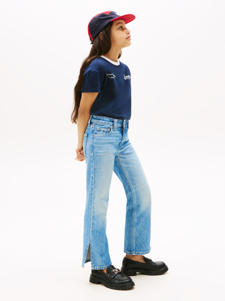 Blue Straight Leg Faded Girlfriend Jeans  Girls