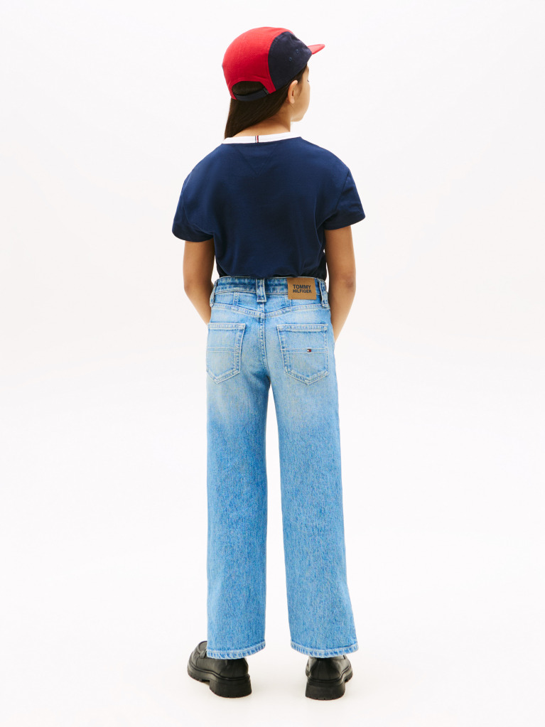Blue Straight Leg Faded Girlfriend Jeans  Girls