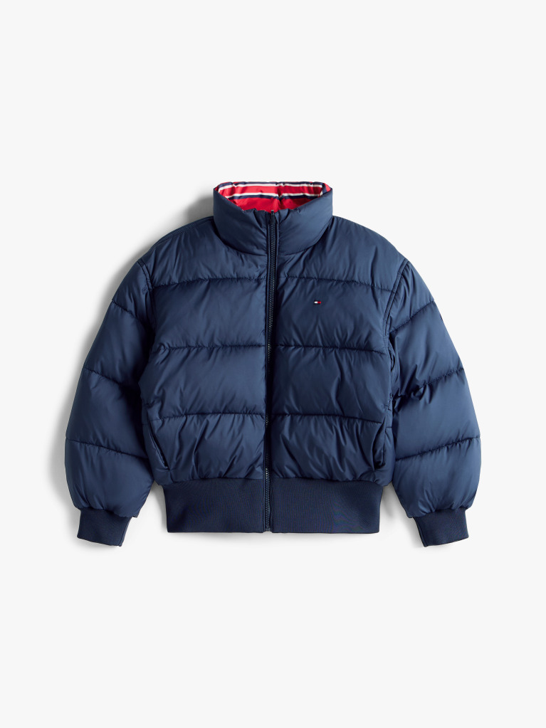 Blue Reversible Relaxed Puffer Bomber Jacket  Girls