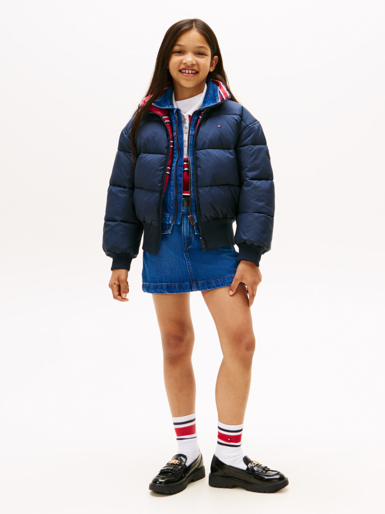 Blue Reversible Relaxed Puffer Bomber Jacket  Girls