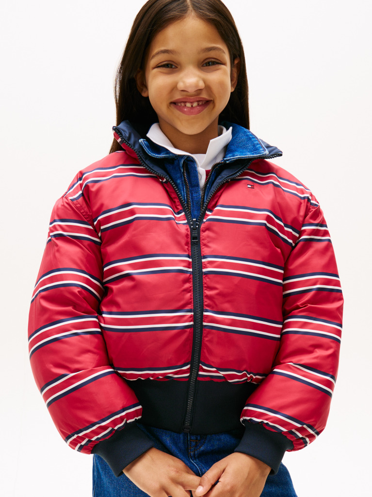 Blue Reversible Relaxed Puffer Bomber Jacket  Girls