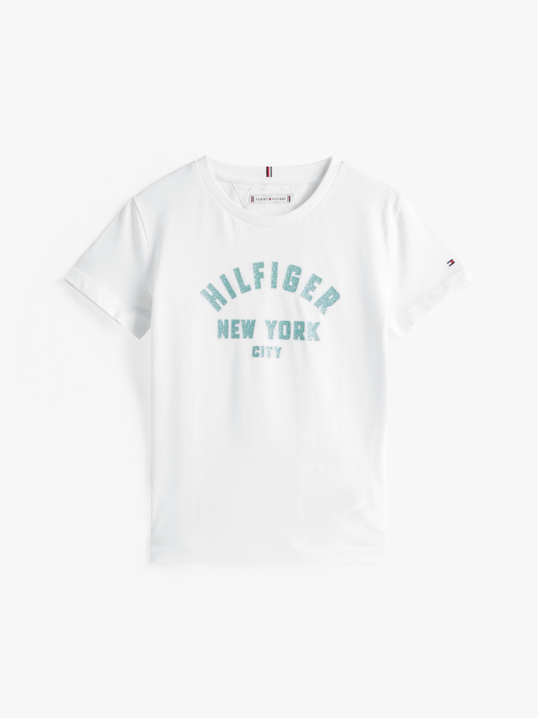 White Glitter Curve NYC Logo T-Shirt  Girls