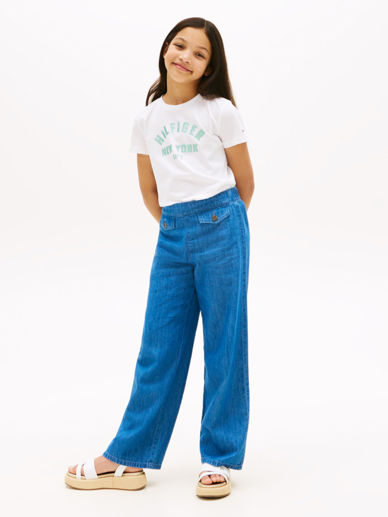 White Glitter Curve NYC Logo T-Shirt  Girls