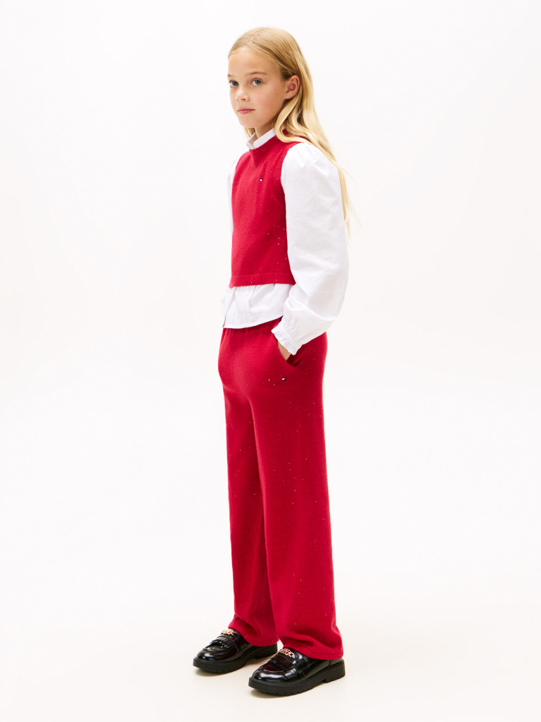 Red Sequin Wide Leg Drawstring Trousers  Girls